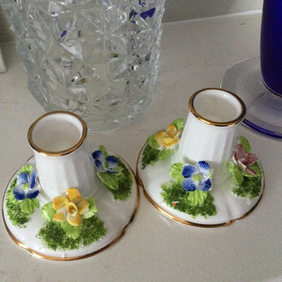 Vintage 22 KT Gold Trim Candle Holders England - Picture 1 of 6